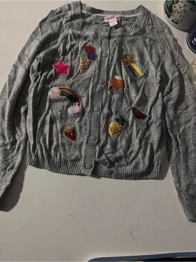 Cat & Jack Gray Cardigan Sweater with Colorful Sequin Patches